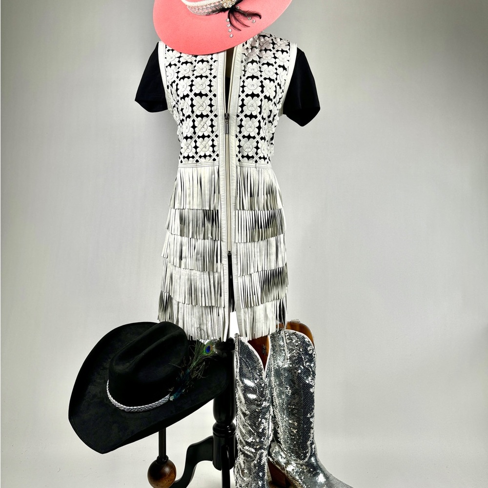NEW Dakota West Leather Fringe Vest White Size M, L, XXL